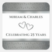 Gepersonaliseerde Elegant Fancy Zilver 25e Jubileu Vierkante Sticker (Voorkant)