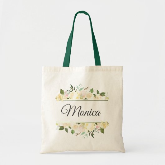 Gepersonaliseerde Elegant Floral Damas Khaki Green Tote Bag (Voorkant)