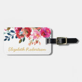 Gepersonaliseerde Elegant Floral Waterverf Girly P Bagagelabel (Voorkant horizontaal)