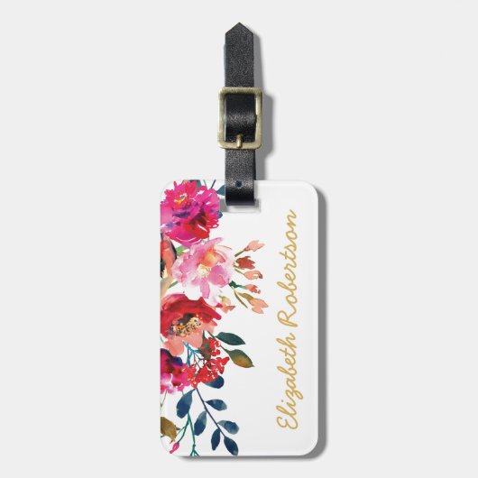 Gepersonaliseerde Elegant Floral Waterverf Girly P Bagagelabel (Voorkant verticaal)