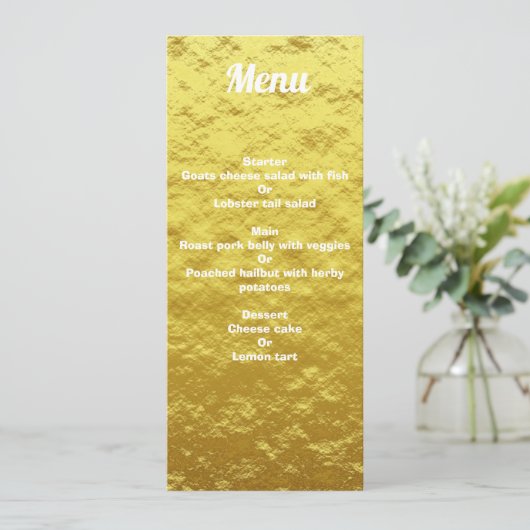 Gepersonaliseerde Elegant Gold Wedding Dinner Menu Kaart (Staand voorkant)