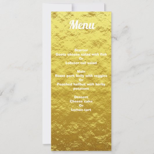 Gepersonaliseerde Elegant Gold Wedding Dinner Menu Kaart (Voorkant)