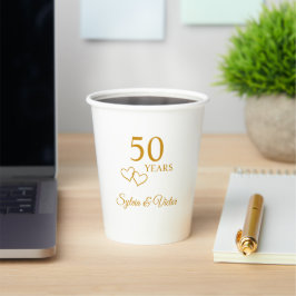 Gepersonaliseerde Elegant Golden 50th Jubileum Par Papieren Bekers