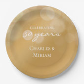 Gepersonaliseerde Elegant Golden 50th Jubileum Par Papieren Bordje (Voorkant)
