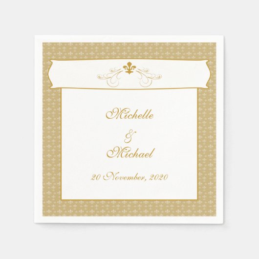 Gepersonaliseerde Elegant Goud Fancy Fleur de Lis Servet (Voorkant)