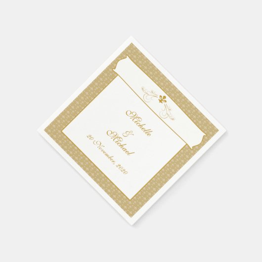 Gepersonaliseerde Elegant Goud Fancy Fleur de Lis Servet (Hoek)