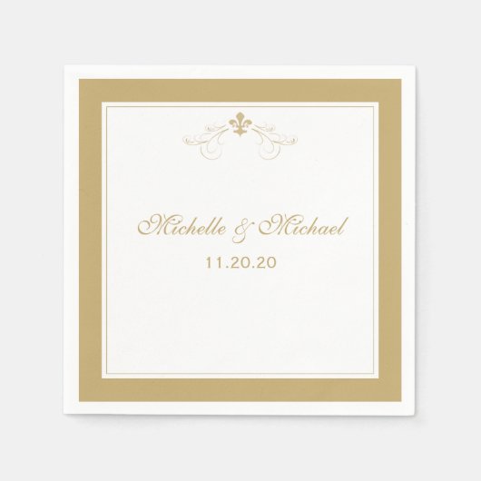 Gepersonaliseerde Elegant Goud Wit Fleur de Lis Servetten (Voorkant)