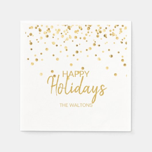 Gepersonaliseerde Elegant Gouden Confetti Prettige Servet (Voorkant)