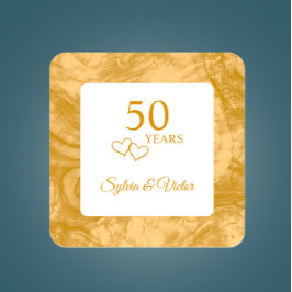 Gepersonaliseerde Elegant Gouden Hout 50e Jubileum Vierkante Sticker
