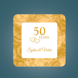 Gepersonaliseerde Elegant Gouden Hout 50e Jubileum Vierkante Sticker