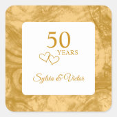 Gepersonaliseerde Elegant Gouden Hout 50e Jubileum Vierkante Sticker (Voorkant)