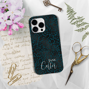 Gepersonaliseerde Elegant Green Black Leopard Case-Mate iPhone 14 Pro Max Hoesje