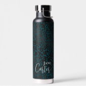 Gepersonaliseerde Elegant Green Black Leopard Waterfles (Links)