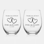 Gepersonaliseerde Elegant Hart 50ste Jubileum Gift Wijnglas Zonder Voet (Voorkant)