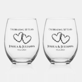 Gepersonaliseerde Elegant Hart 50ste Jubileum Gift Wijnglas Zonder Voet