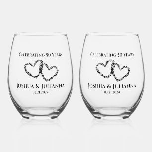 Gepersonaliseerde Elegant Hart 50ste Jubileum Gift Wijnglas Zonder Voet