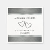 Gepersonaliseerde Elegant Hart Zilver 25e Jubileum Servet (Voorkant)