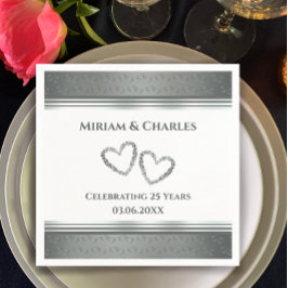 Gepersonaliseerde Elegant Hart Zilver 25e Jubileum Servet