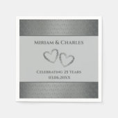 Gepersonaliseerde Elegant Hart Zilver 25e Jubileum Servet (Voorkant)