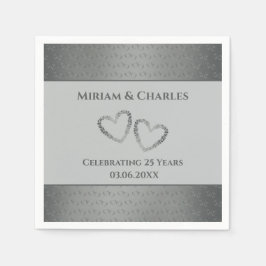 Gepersonaliseerde Elegant Hart Zilver 25e Jubileum Servet