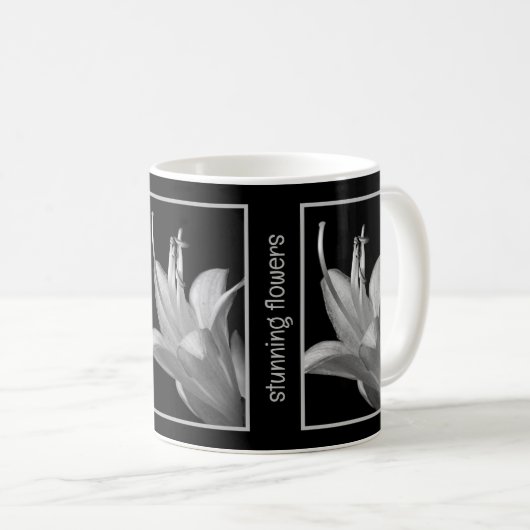 Gepersonaliseerde Elegant Hosta Bloem Zwart-wit Koffiemok (Voorkant rechts)