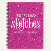 Gepersonaliseerde Elegant Hot Pink Glitter Sketchb Notitieboek (Voorkant)