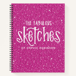 Gepersonaliseerde Elegant Hot Pink Glitter Sketchb Notitieboek