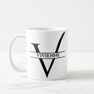 Gepersonaliseerde Elegant Initiaal Letter V Koffiemok