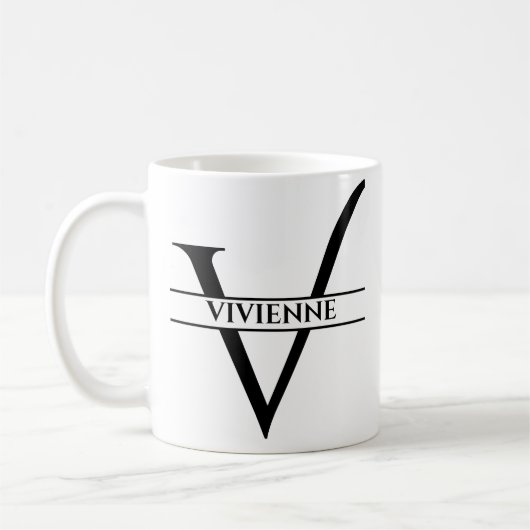 Gepersonaliseerde Elegant Initiaal Letter V Koffiemok (Links)