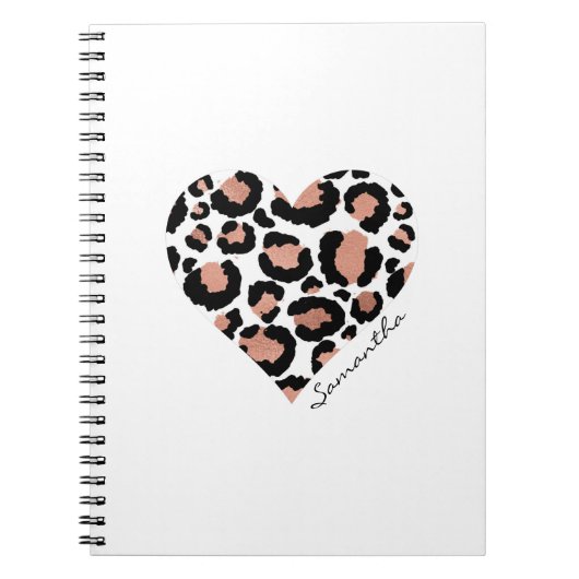Gepersonaliseerde Elegant Leopard Patroon Hart Notitieboek (Voorkant)