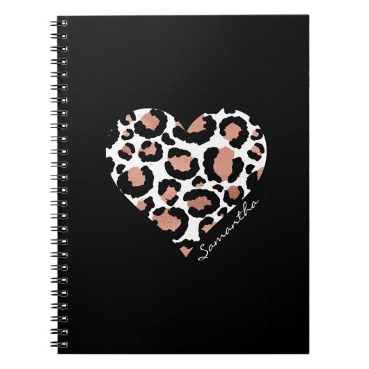 Gepersonaliseerde Elegant Leopard Patroon Hart Notitieboek (Voorkant)