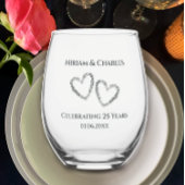Gepersonaliseerde Elegant Modern Heart 25e Jubileu Wijnglas Zonder Voet