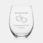 Gepersonaliseerde Elegant Modern Heart 25e Jubileu Wijnglas Zonder Voet (Voorkant)