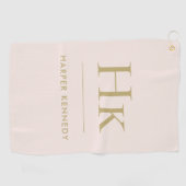Gepersonaliseerde Elegant Monogram Blush Pink Gold Golfhanddoek (Horizontaal)