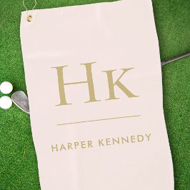 Gepersonaliseerde Elegant Monogram Blush Pink Gold Golfhanddoek