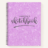 Gepersonaliseerde Elegant Paarse Glitter Sketchboo Notitieboek (Voorkant)