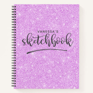 Gepersonaliseerde Elegant Paarse Glitter Sketchboo Notitieboek