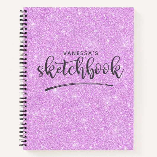 Gepersonaliseerde Elegant Paarse Glitter Sketchboo Notitieboek (Voorkant)