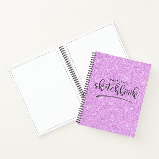 Gepersonaliseerde Elegant Paarse Glitter Sketchboo Notitieboek (Binnen)