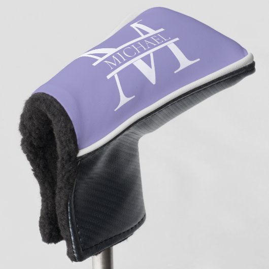 Gepersonaliseerde Elegant Paarse Monogram en Naam Golfheadcover (3/4 voorkant)