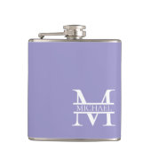 Gepersonaliseerde Elegant Paarse Monogram en Naam Heupfles (Voorkant)