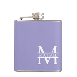 Gepersonaliseerde Elegant Paarse Monogram en Naam Heupfles