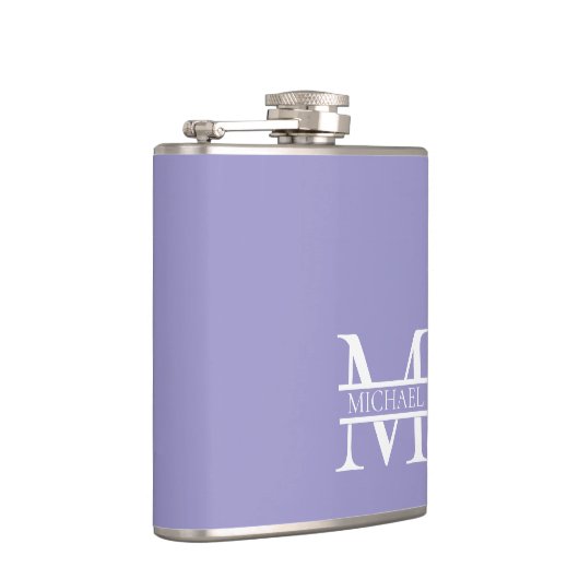 Gepersonaliseerde Elegant Paarse Monogram en Naam Heupfles (Rechts)