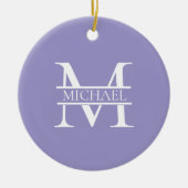 Gepersonaliseerde Elegant Paarse Monogram en Naam Keramisch Ornament (Voorkant)
