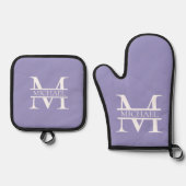 Gepersonaliseerde Elegant Paarse Monogram en Naam Ovenwant & Pannenlap Set (Voorkant)