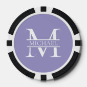 Gepersonaliseerde Elegant Paarse Monogram en Naam Poker Chips (Voorkant)
