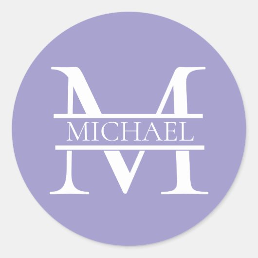 Gepersonaliseerde Elegant Paarse Monogram en Naam Ronde Sticker (Voorkant)