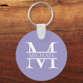 Gepersonaliseerde Elegant Paarse Monogram en Naam Sleutelhanger (Voorkant)