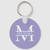 Gepersonaliseerde Elegant Paarse Monogram en Naam Sleutelhanger (Achterkant)