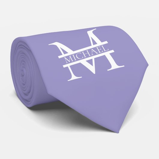 Gepersonaliseerde Elegant Paarse Monogram en Naam Stropdas (Opgerold)